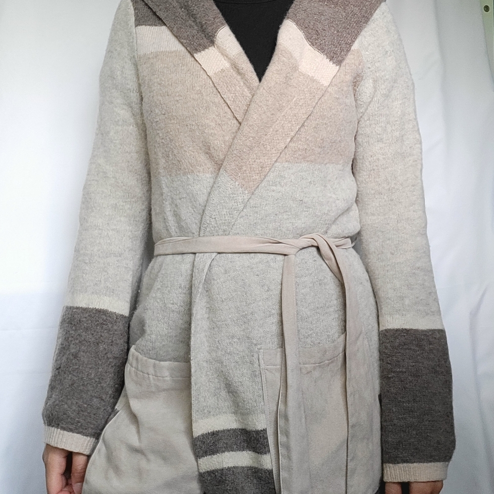 Angel Of The North 100% Lambswool Neutral Tie Belted Cardigan Sweater